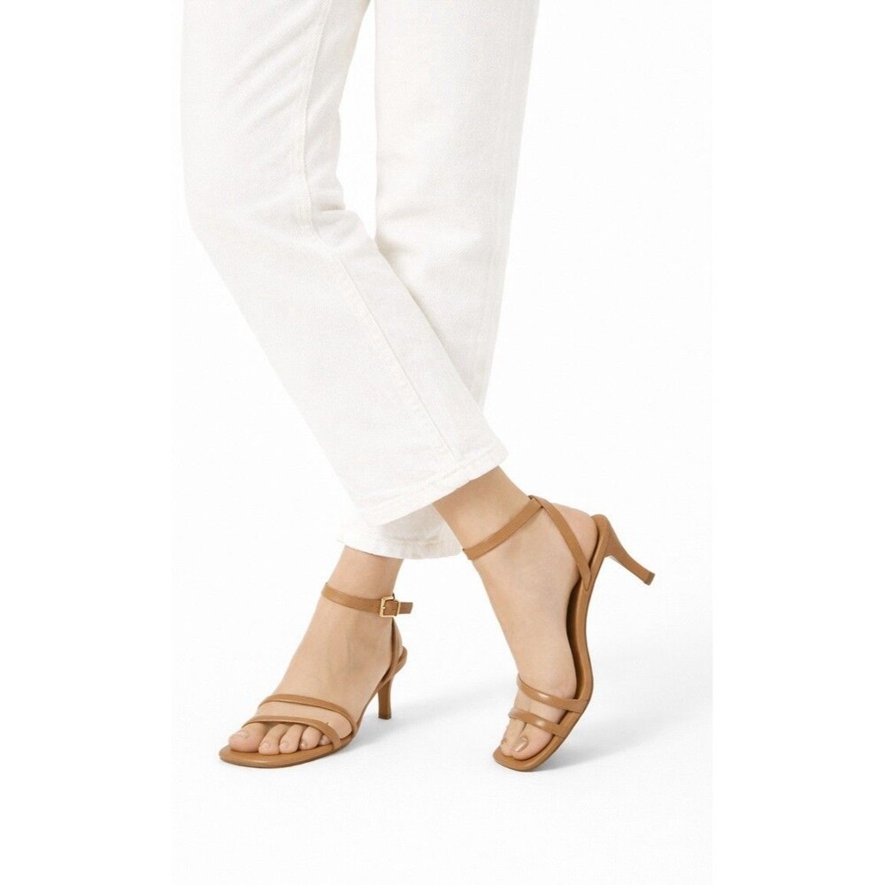 Madewell Tan Strappy Leather Mid-Heel Sandals